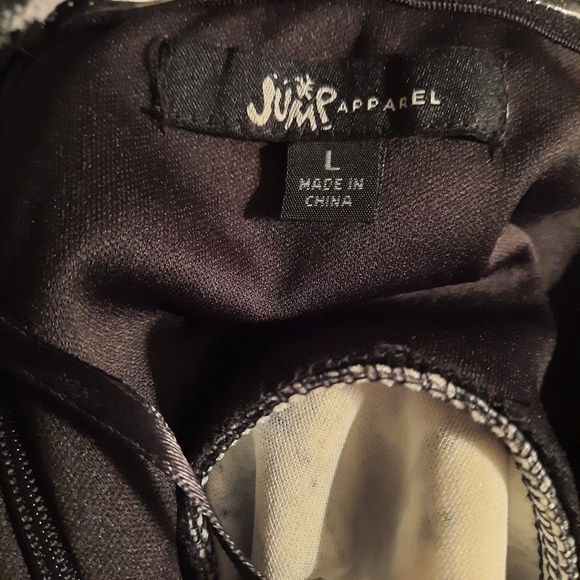 Jump Apparel Women's Large Strapless Bodycon Stretch Mini Dress Gray Print Zip - Picture 6 of 11